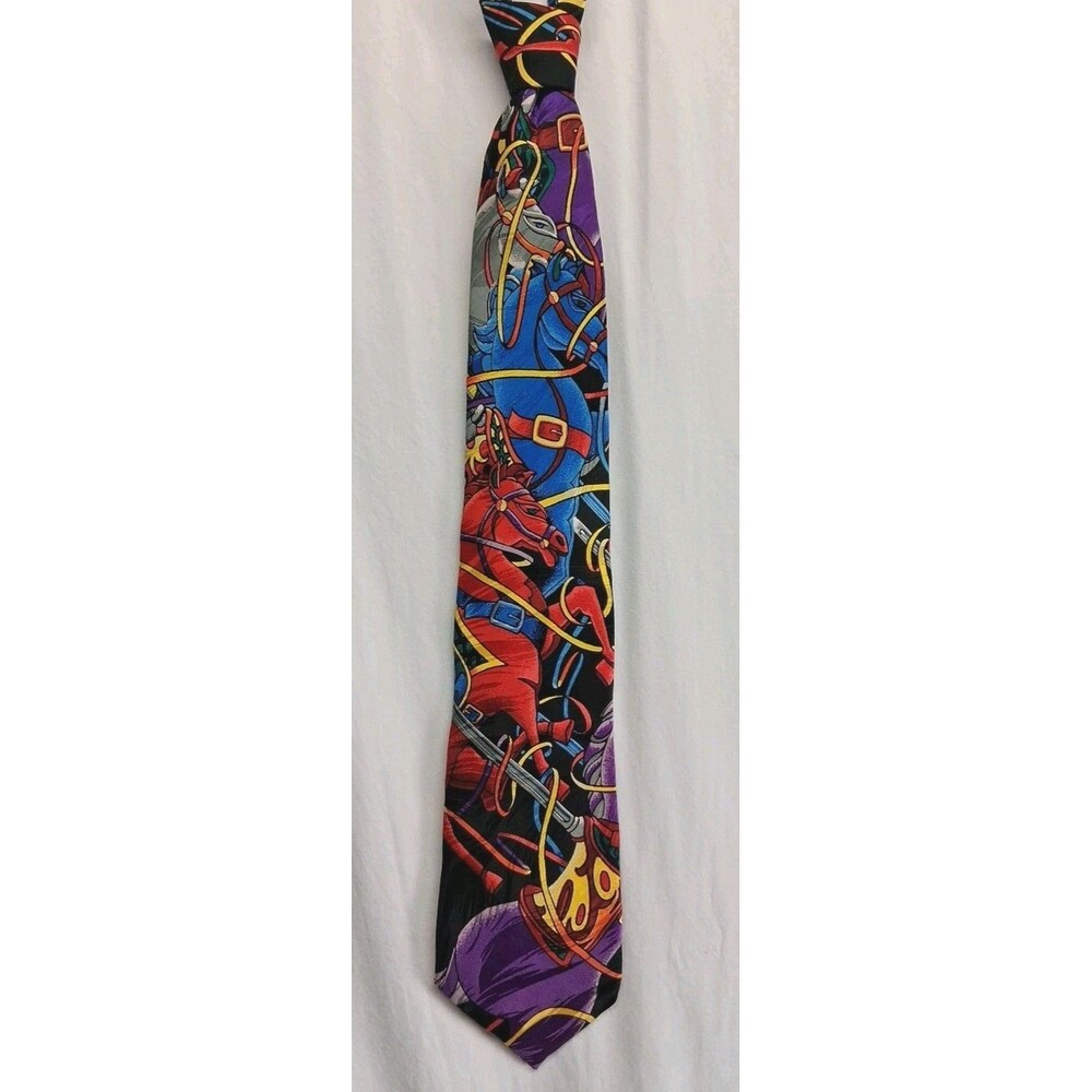 Rush Limbaugh No Boundaries Horse Carousel Tie Vintage 90s Silk Bright Colors